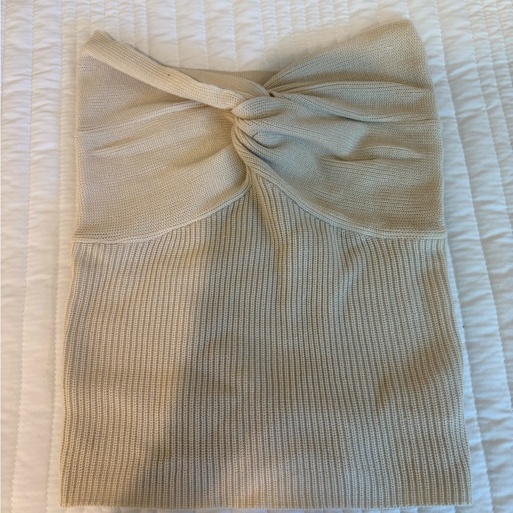 Tan Ribbed Mini Crop Top with Tie Front